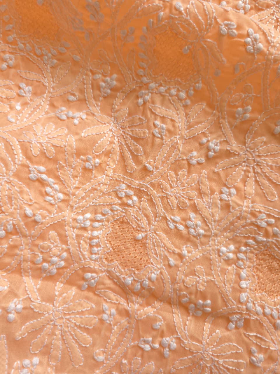 Peach cotton suit with fine handwork and jaaliwork