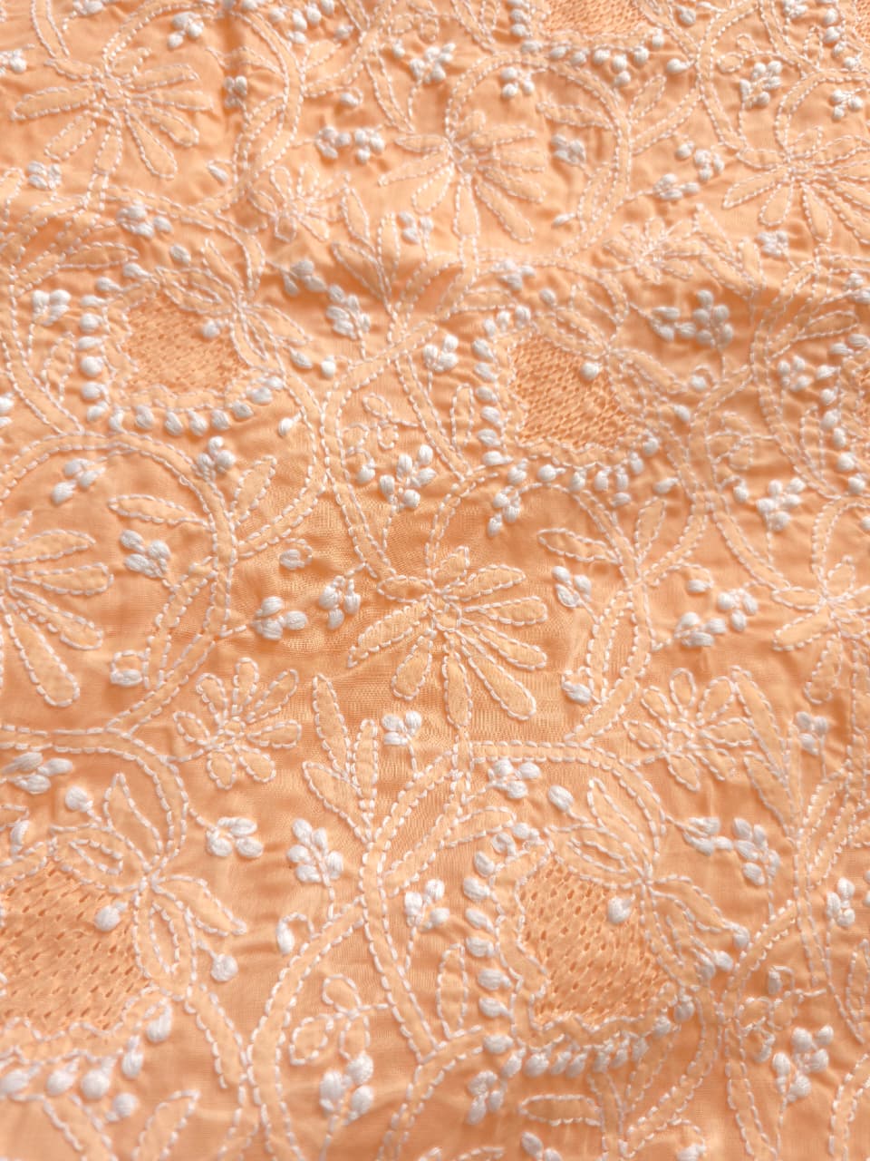 Peach cotton suit with fine handwork and jaaliwork