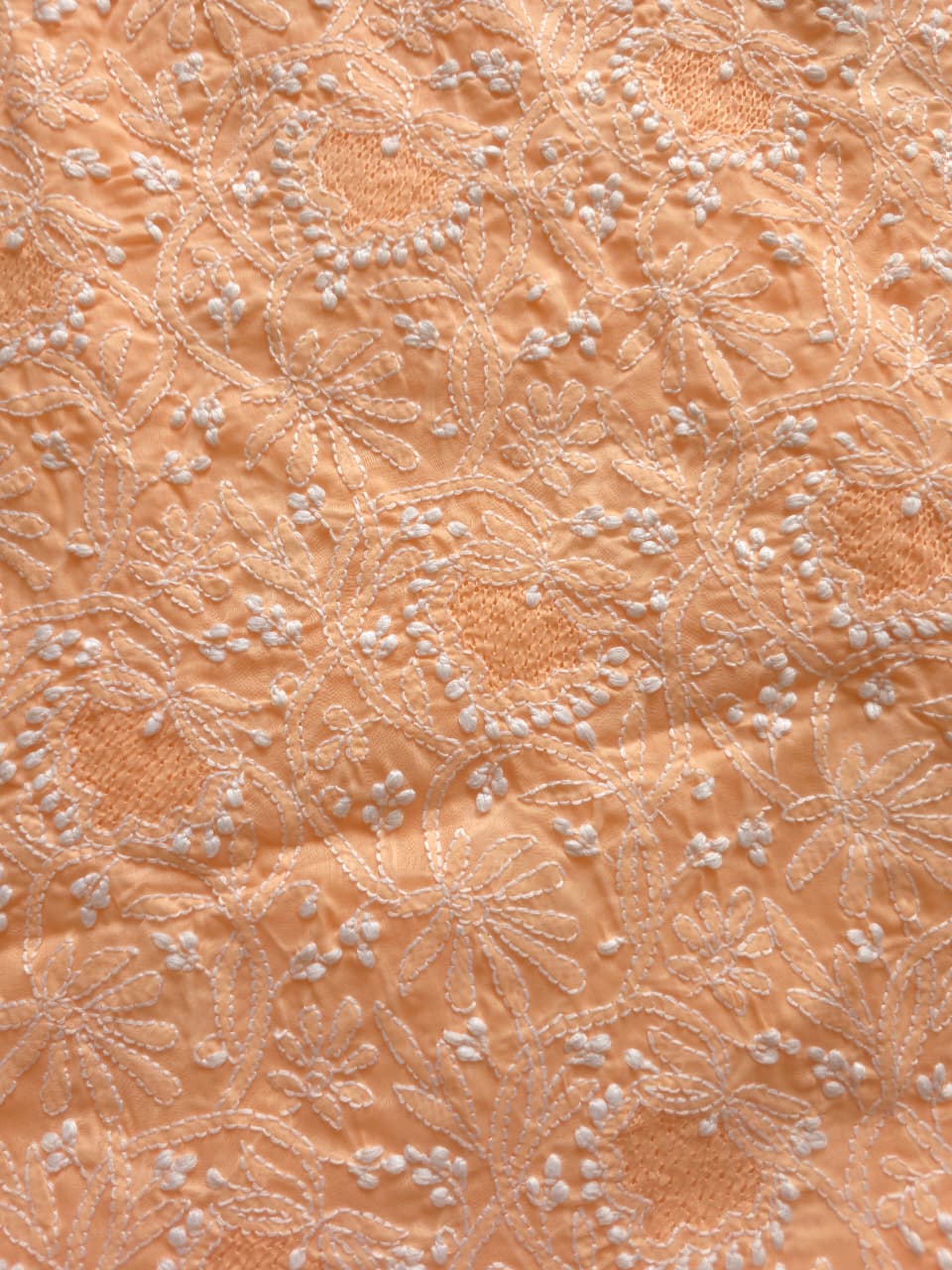 Peach cotton suit with fine handwork and jaaliwork