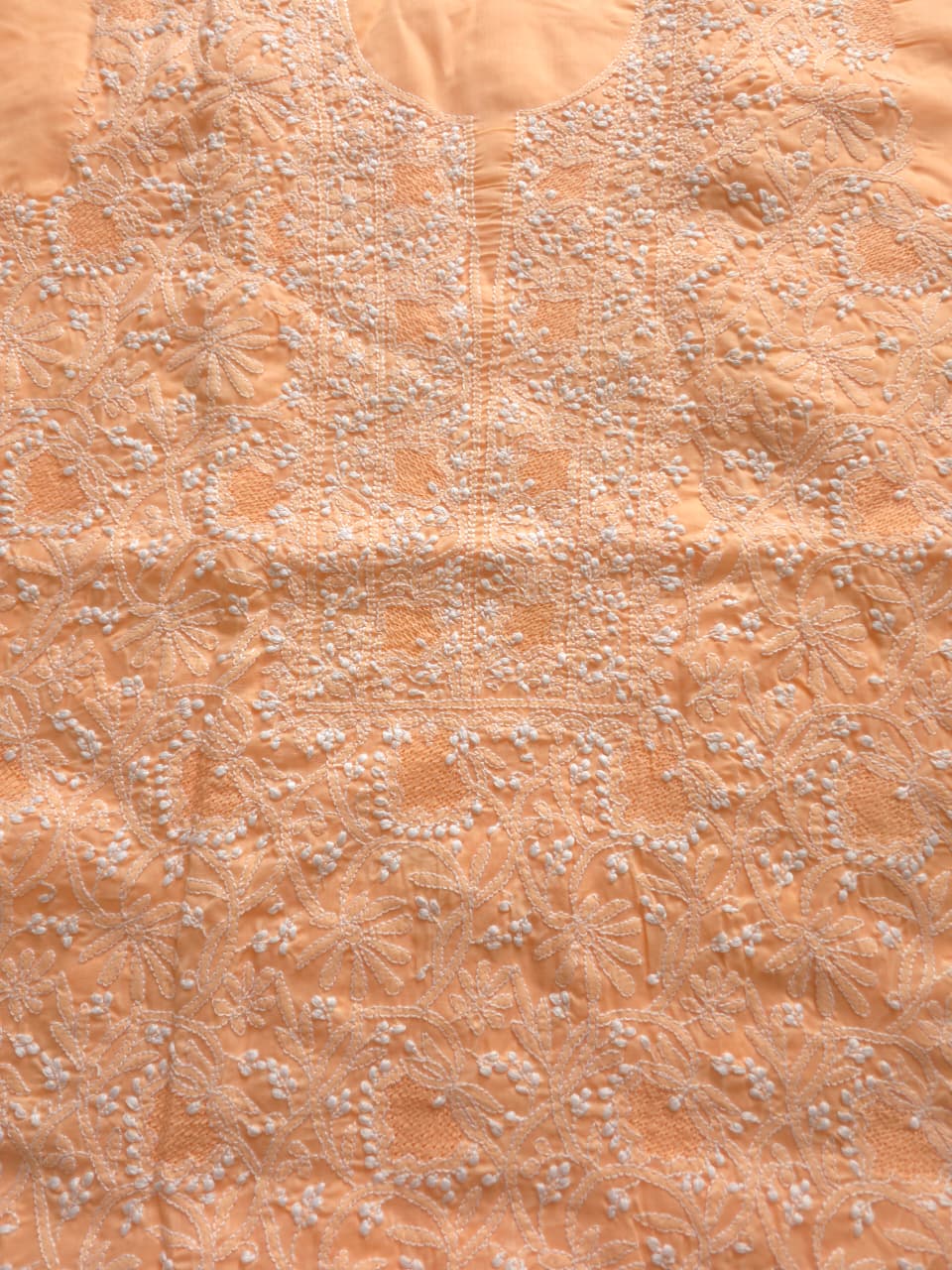 Peach cotton suit with fine handwork and jaaliwork
