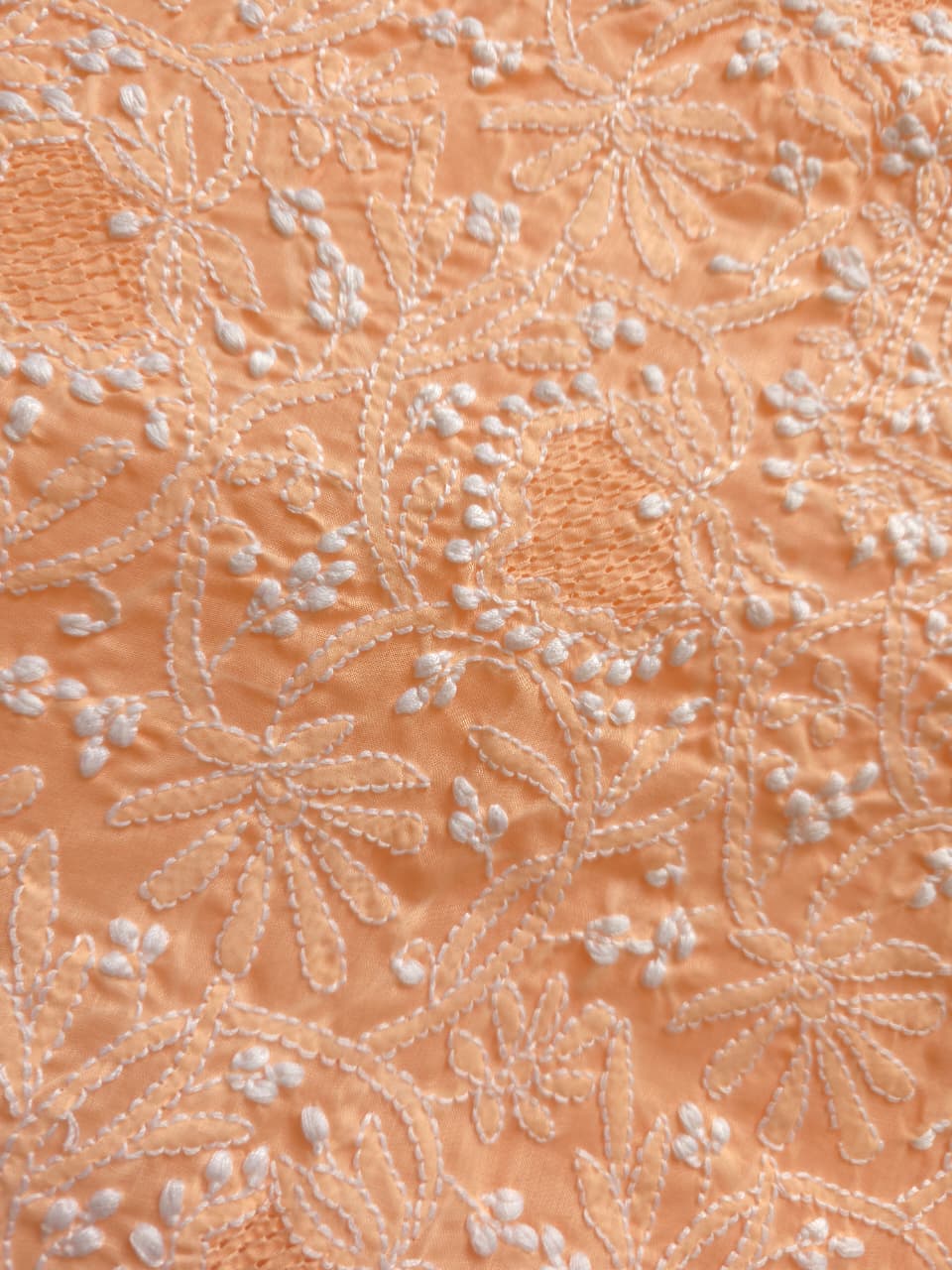 Peach cotton suit with fine handwork and jaaliwork