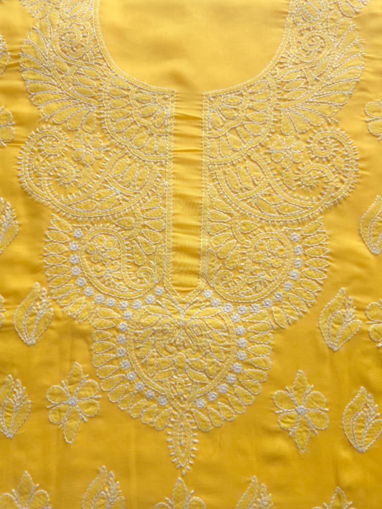 Image of Mango Yellow cotton full set with neckline and butas
