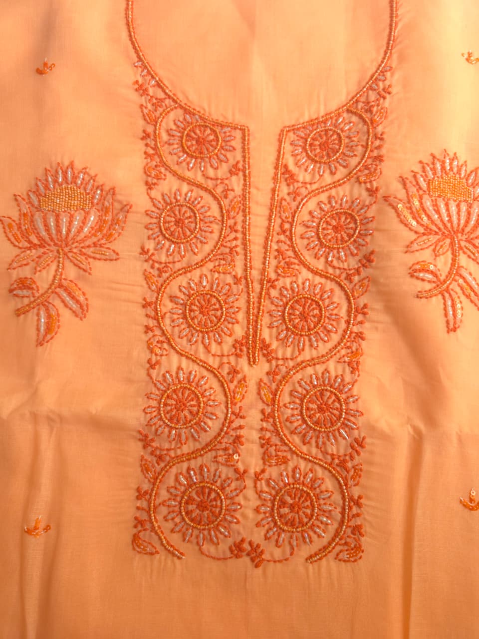 Bright Peach  orange combination full suit with embellishments