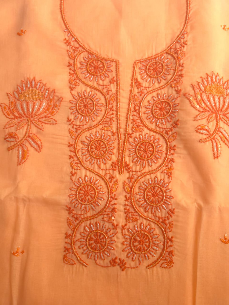 Image of Bright Peach &amp; orange combination full suit with embellishments