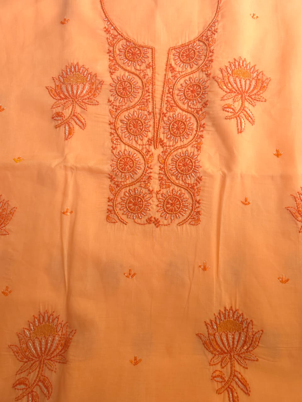 Bright Peach  orange combination full suit with embellishments
