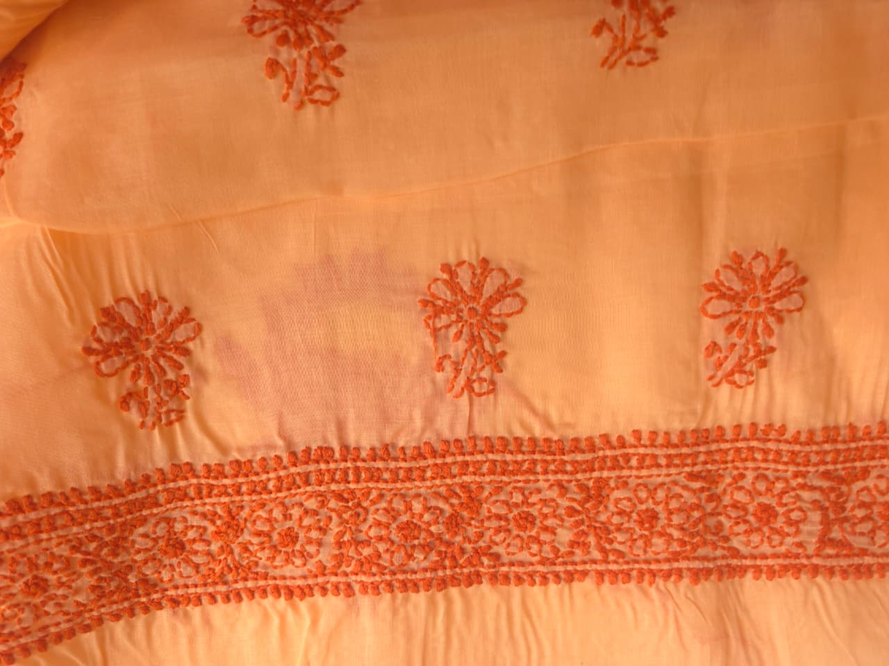 Bright Peach orange combination full suit with embellishments