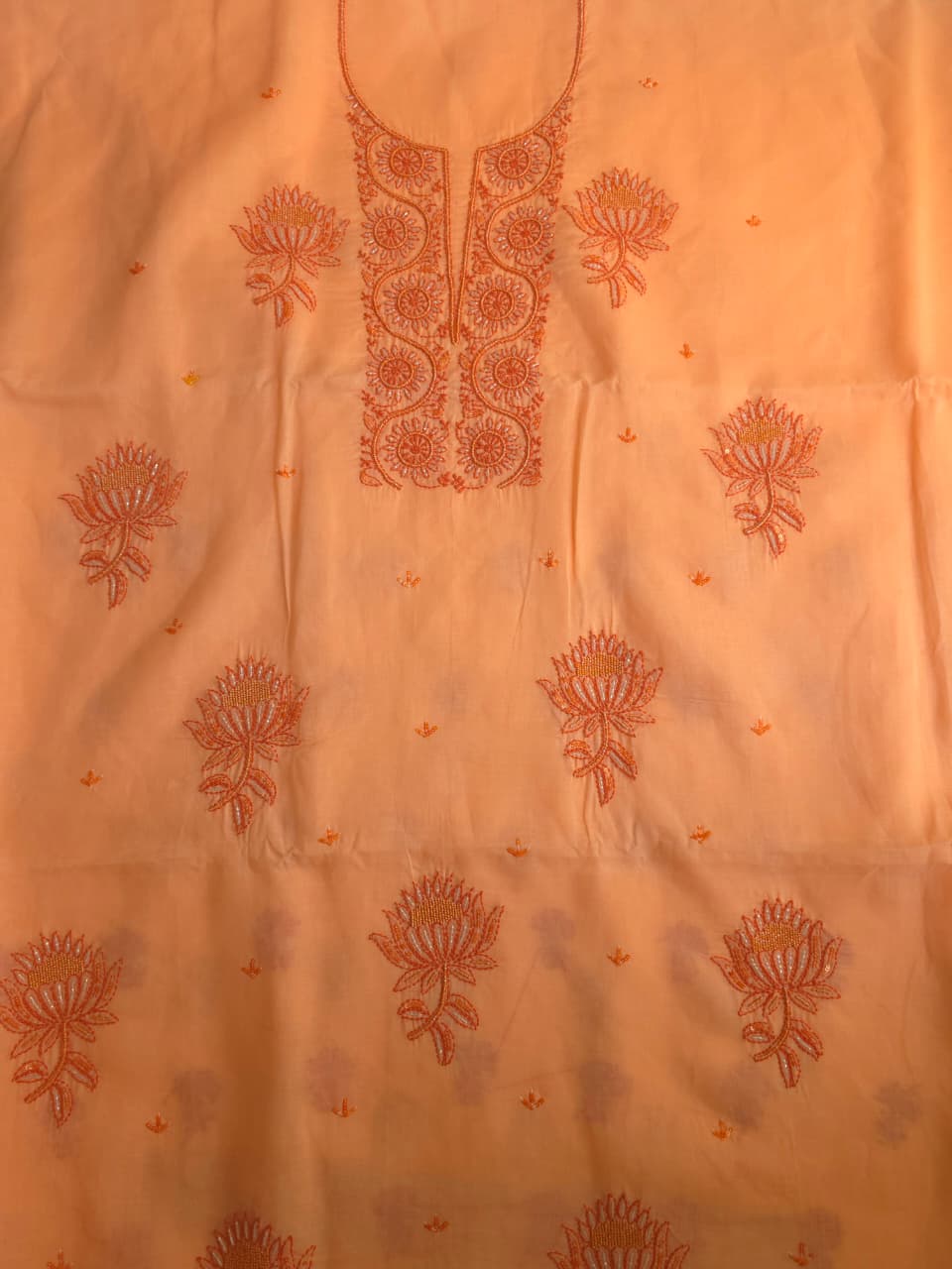 Bright Peach  orange combination full suit with embellishments