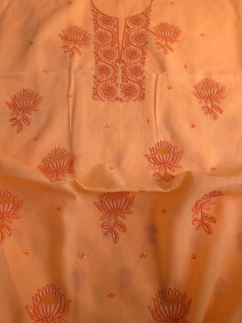 Bright Peach orange combination full suit with embellishments