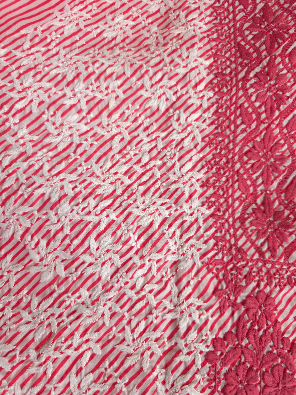 Carrot color cotton leheriya kurta fabric with jaalwork