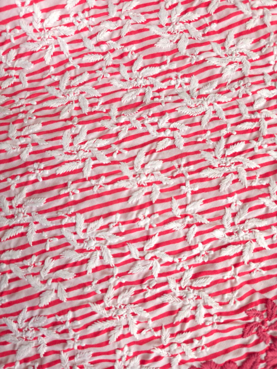 Carrot color cotton leheriya kurta fabric with jaalwork