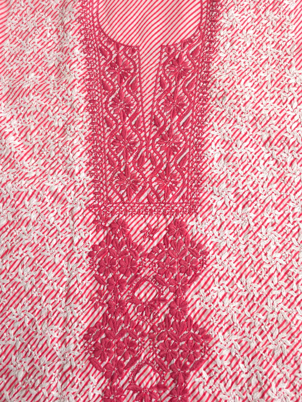 Carrot color cotton leheriya kurta fabric with jaalwork