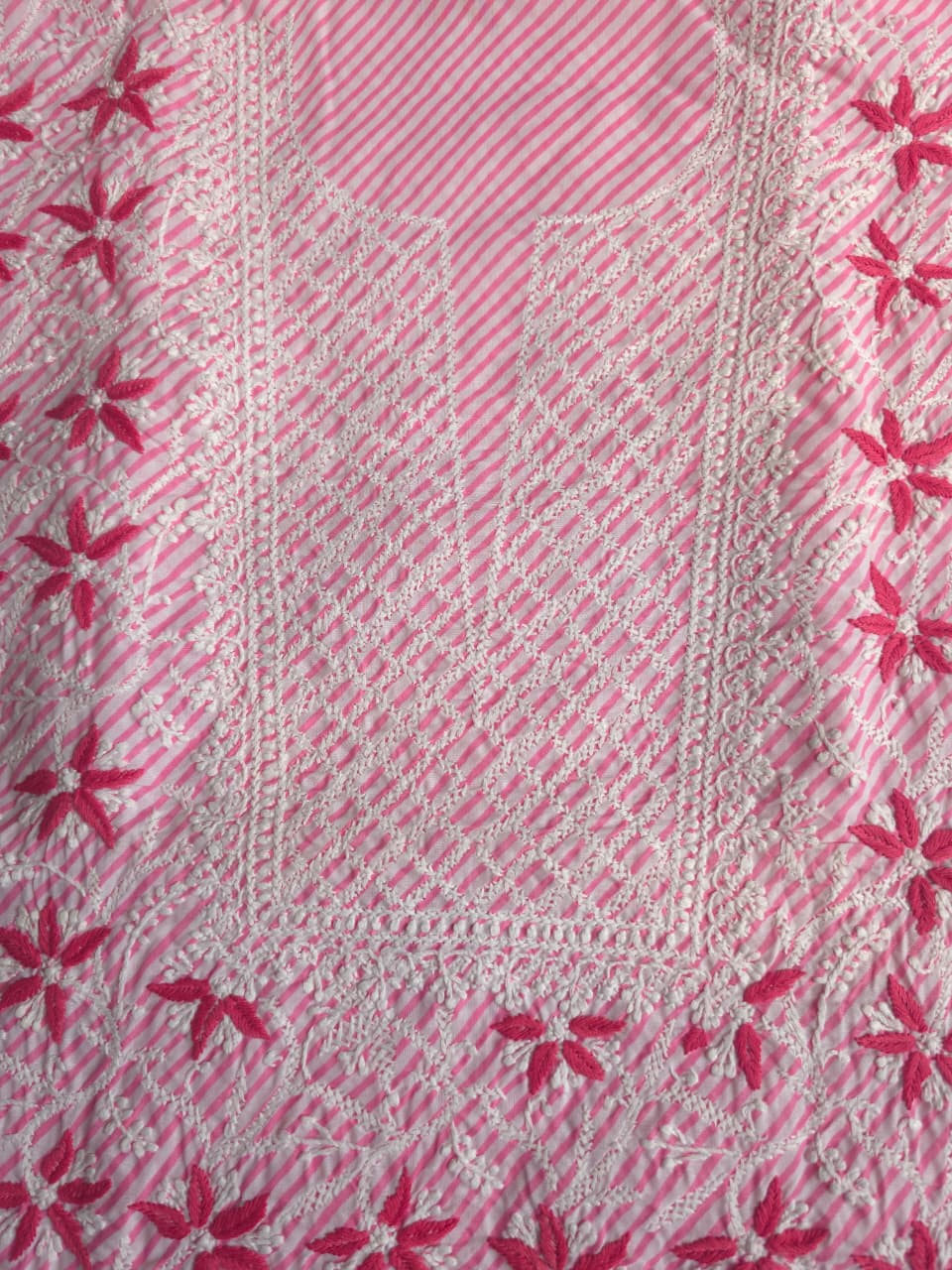 Peachish Pink leheriya cotton kurta fabric
