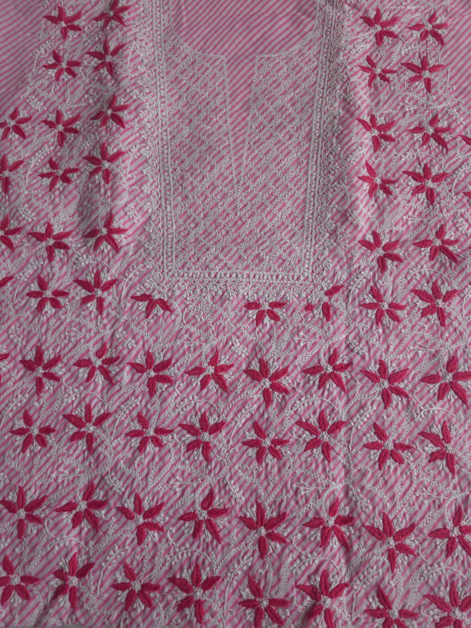 Peachish Pink leheriya cotton kurta fabric