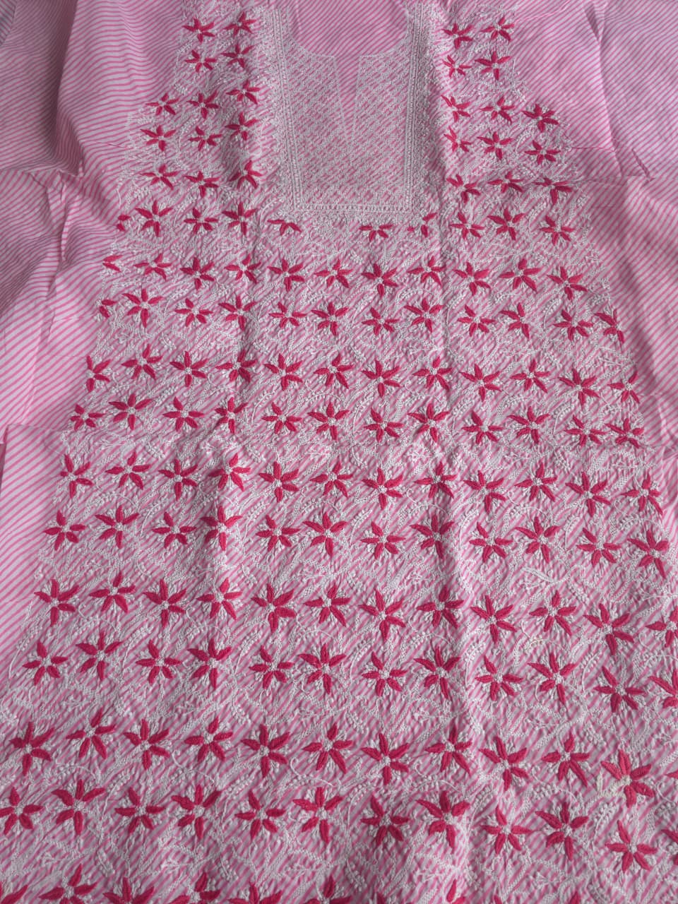 Peachish Pink leheriya cotton kurta fabric