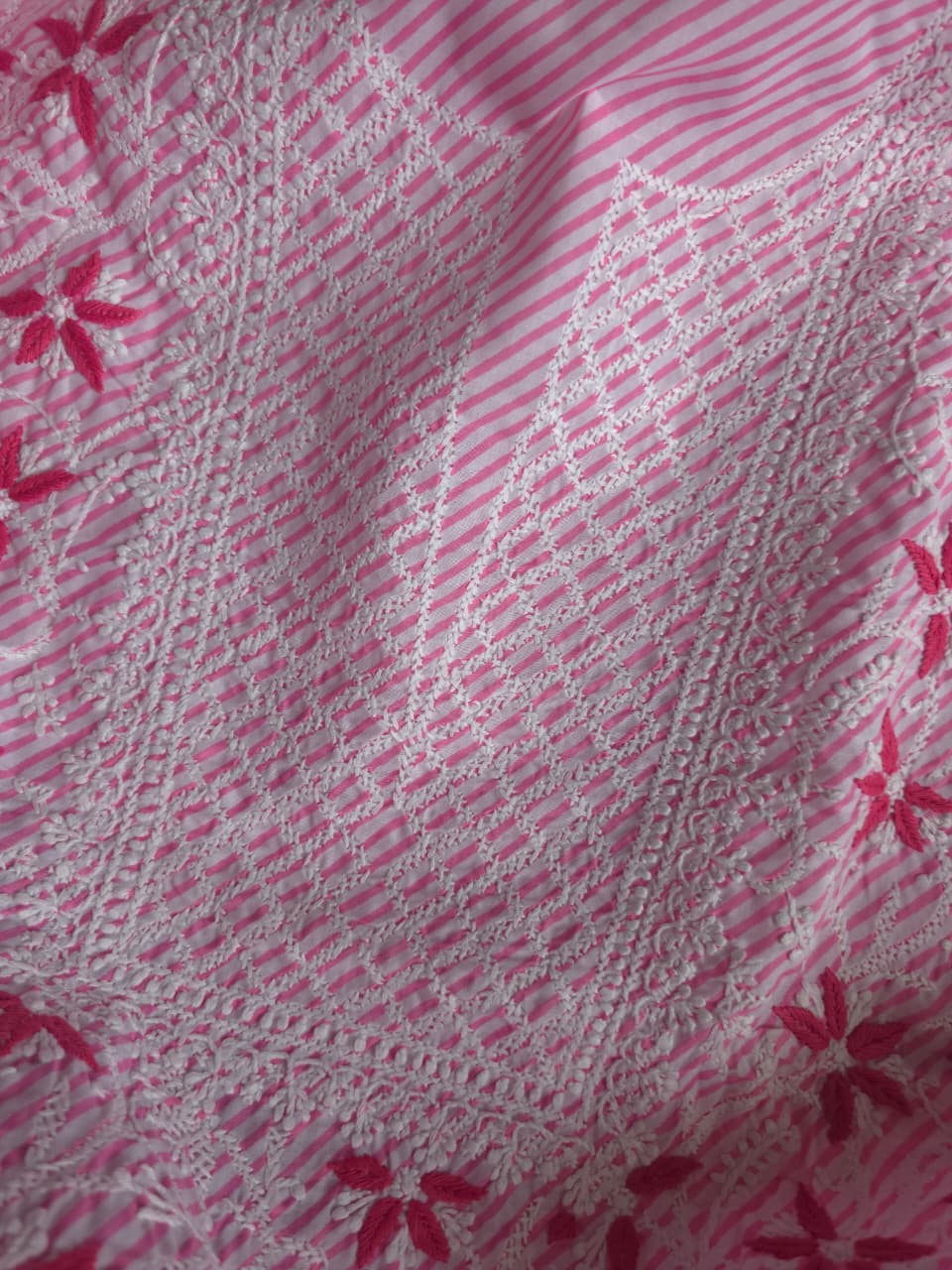 Peachish Pink leheriya cotton kurta fabric