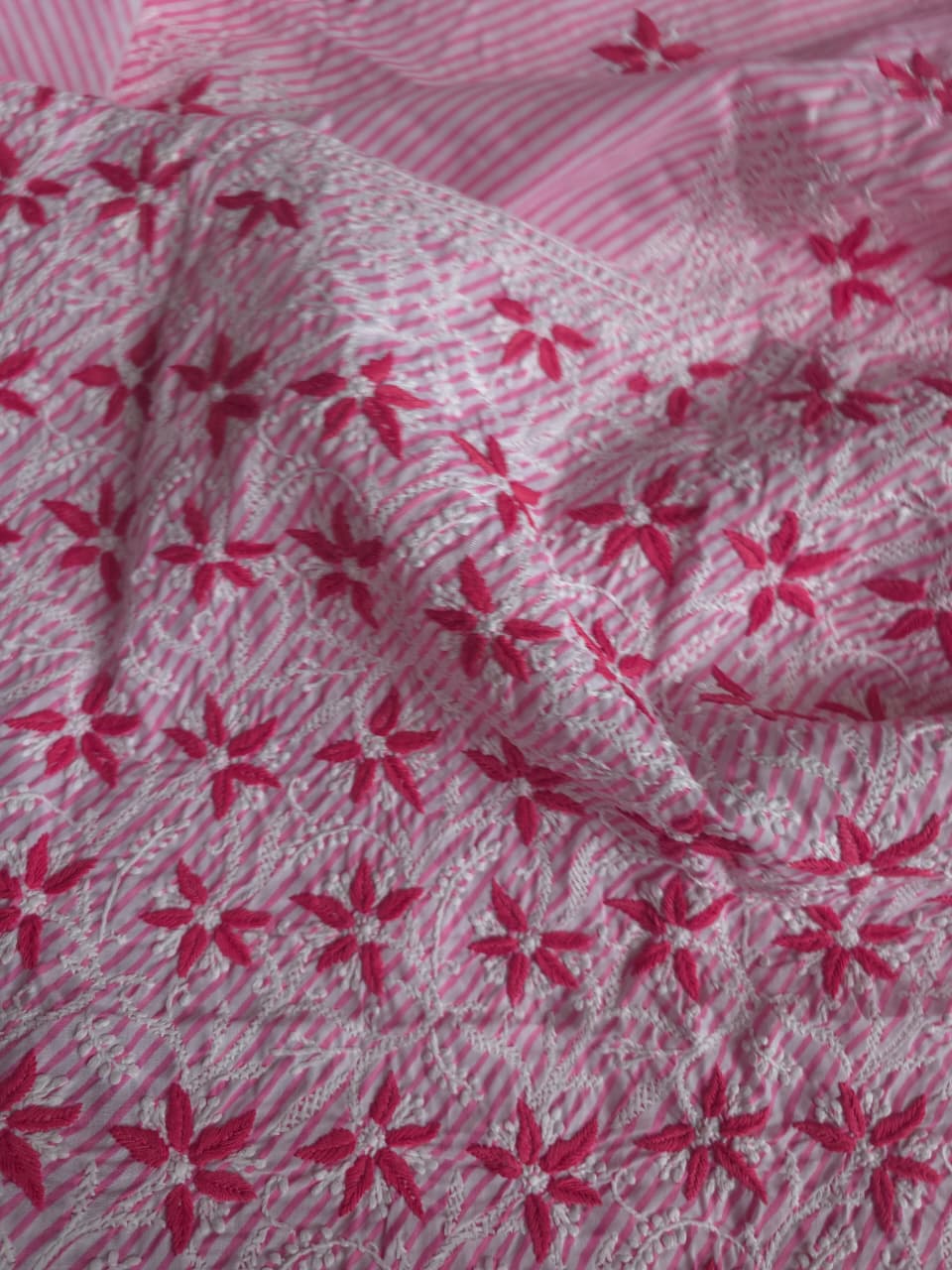 Peachish Pink leheriya cotton kurta fabric