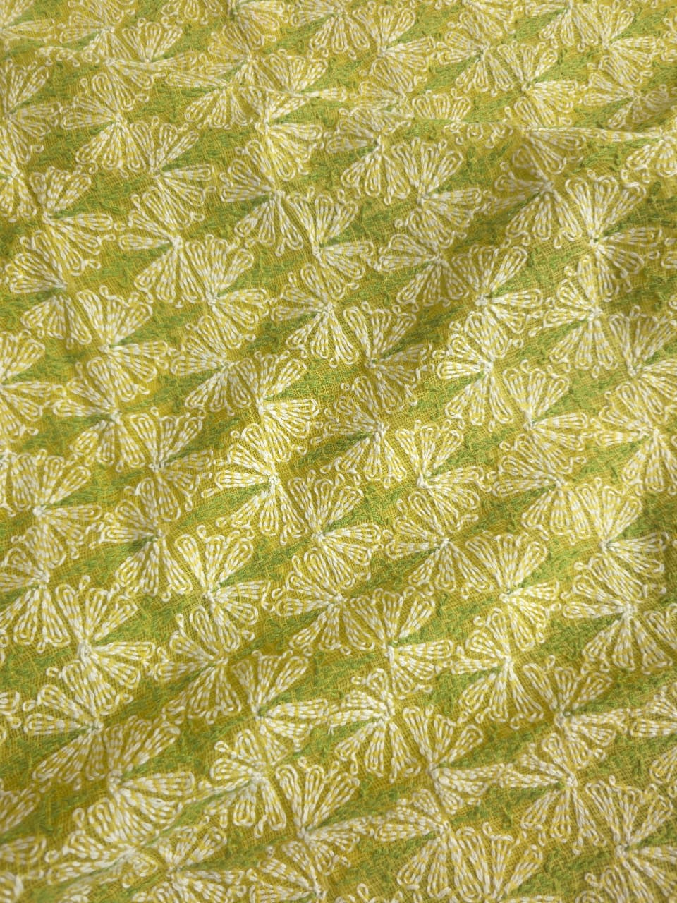 Lime Green kota cotton kurta fabric with tepchi Jaal