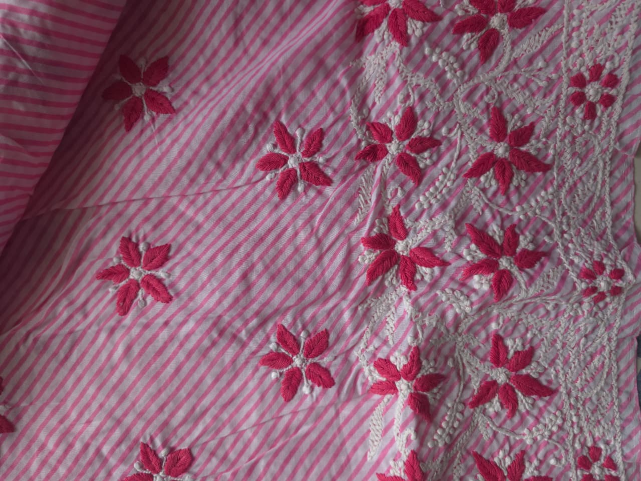 Peachish Pink leheriya cotton kurta fabric