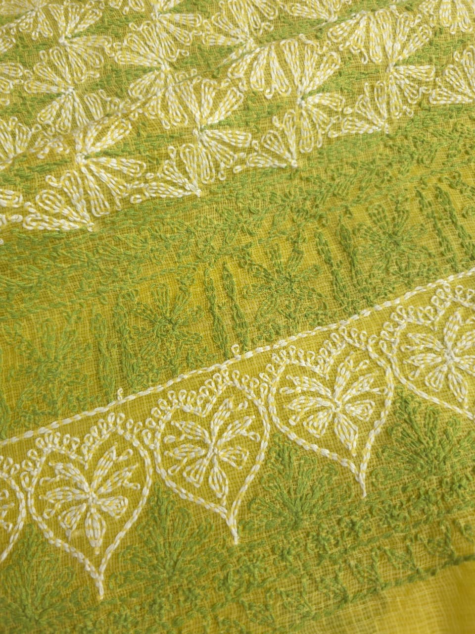 Lime Green kota cotton kurta fabric with tepchi Jaal