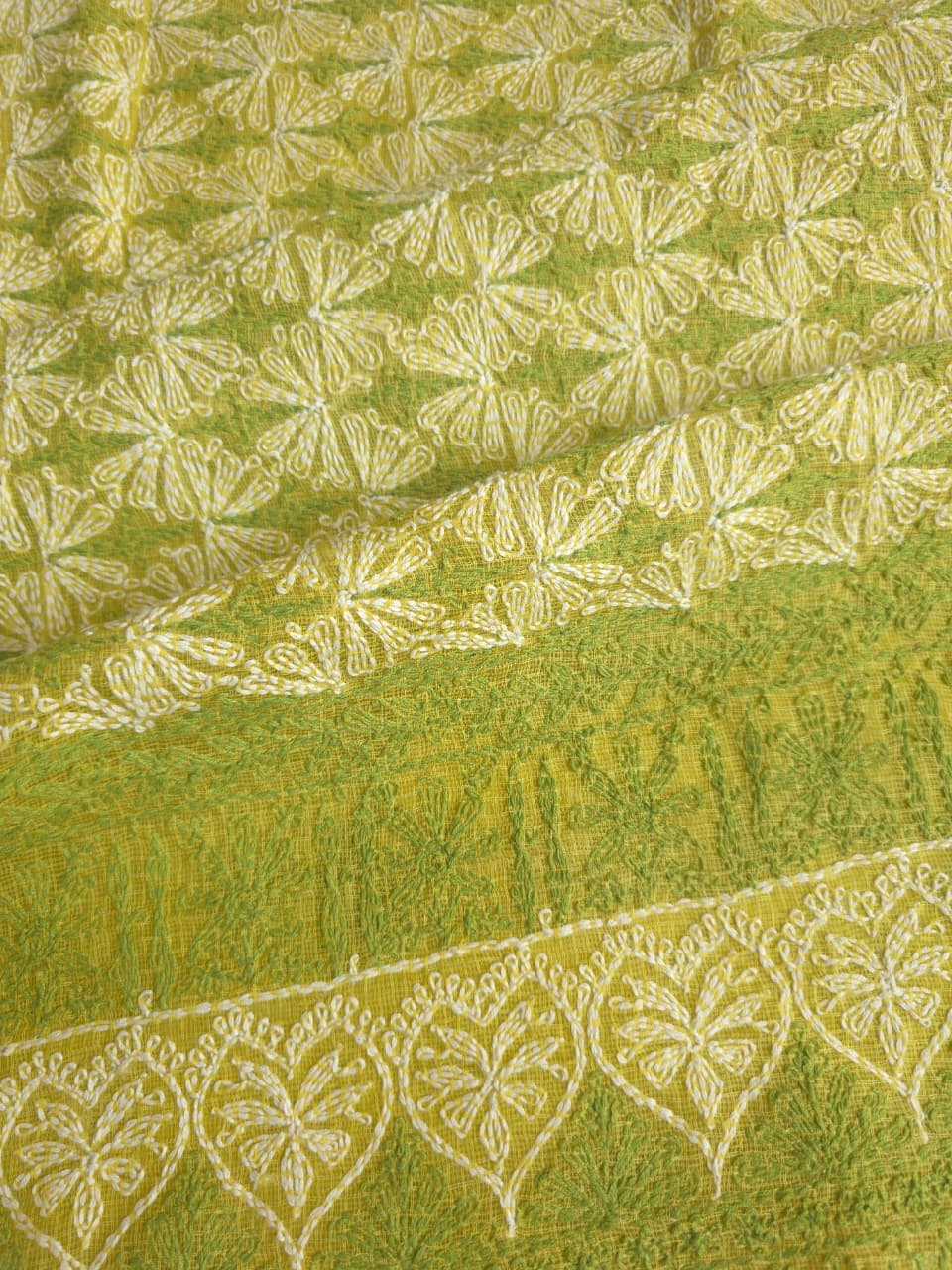 Lime Green kota cotton kurta fabric with tepchi Jaal