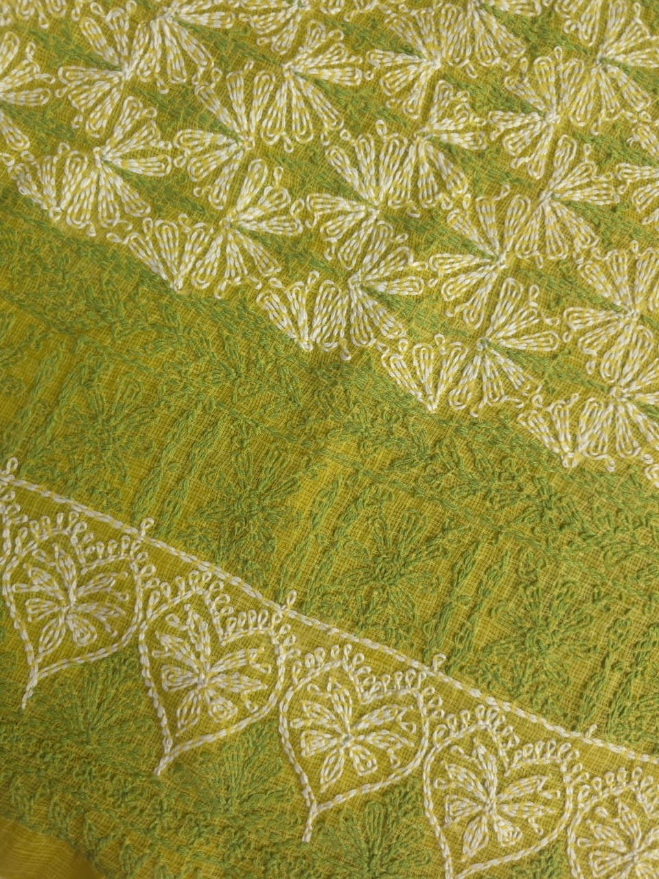 Lime Green kota cotton kurta fabric with tepchi Jaal