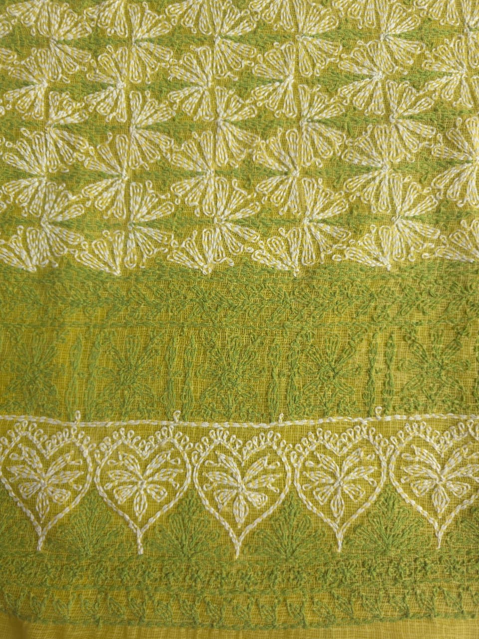 Lime Green kota cotton kurta fabric with tepchi Jaal