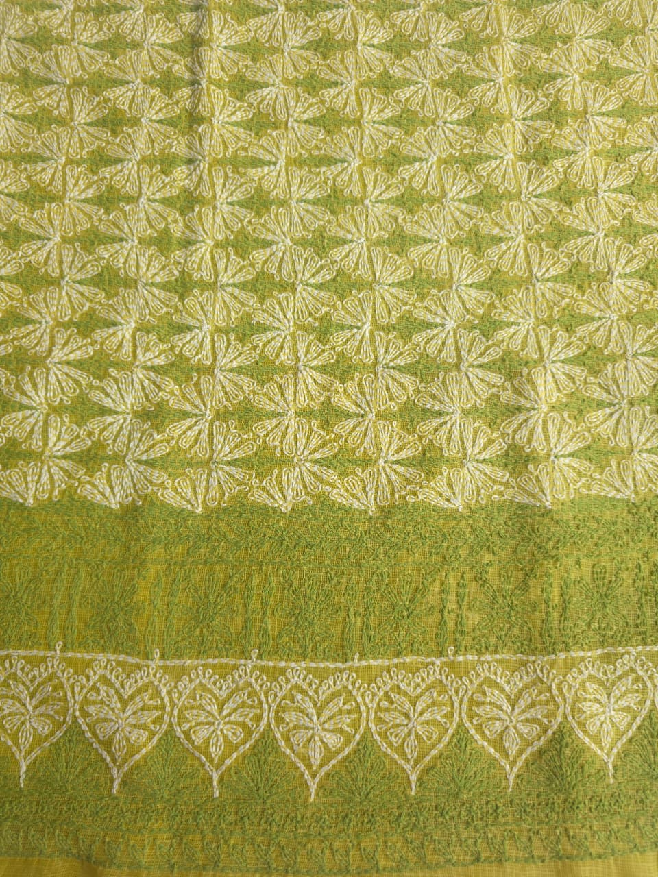 Lime Green kota cotton kurta fabric with tepchi Jaal