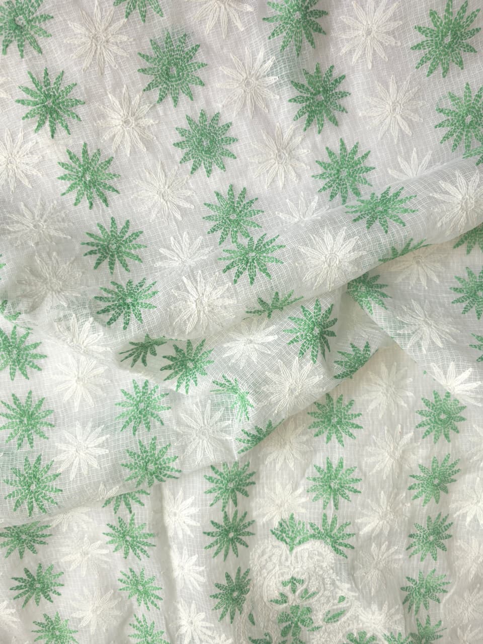 White Kota cotton kurta fabric with beautiful dual color tepchi work