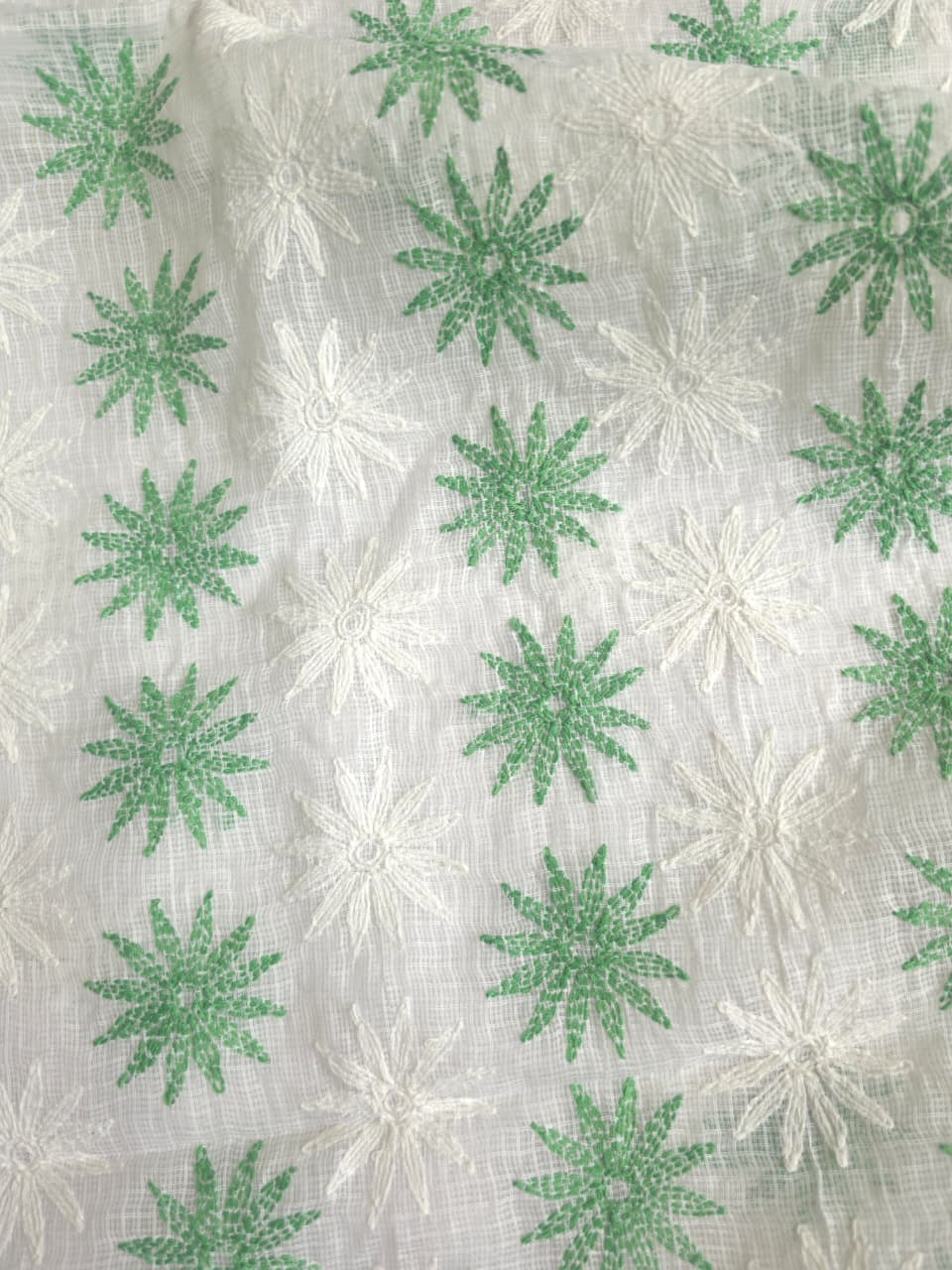 White Kota cotton kurta fabric with beautiful dual color tepchi work