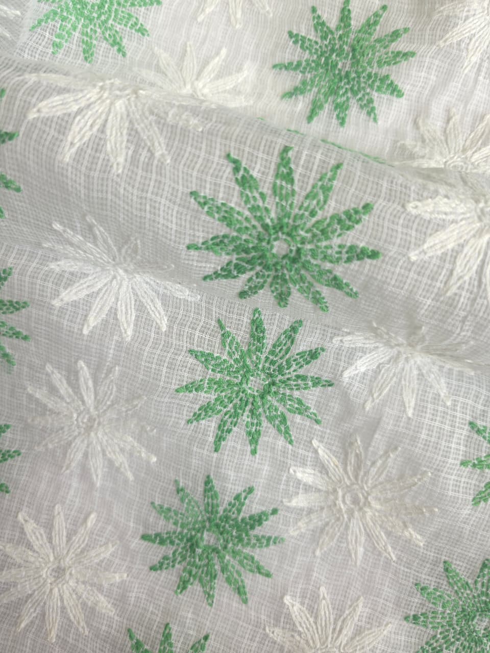 White Kota cotton kurta fabric with beautiful dual color tepchi work