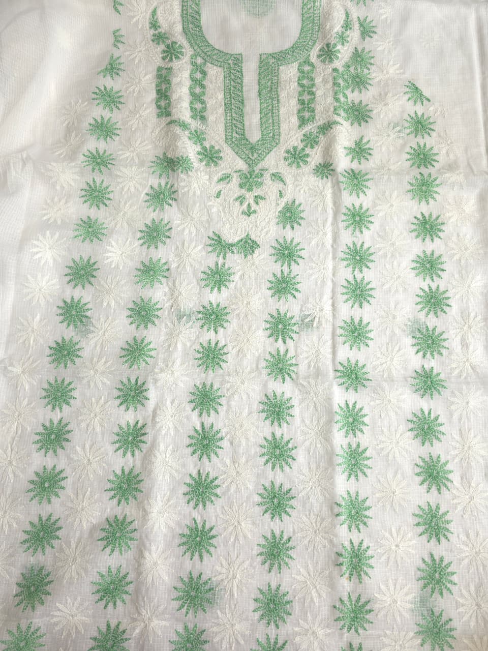 White Kota cotton kurta fabric with beautiful dual color tepchi work