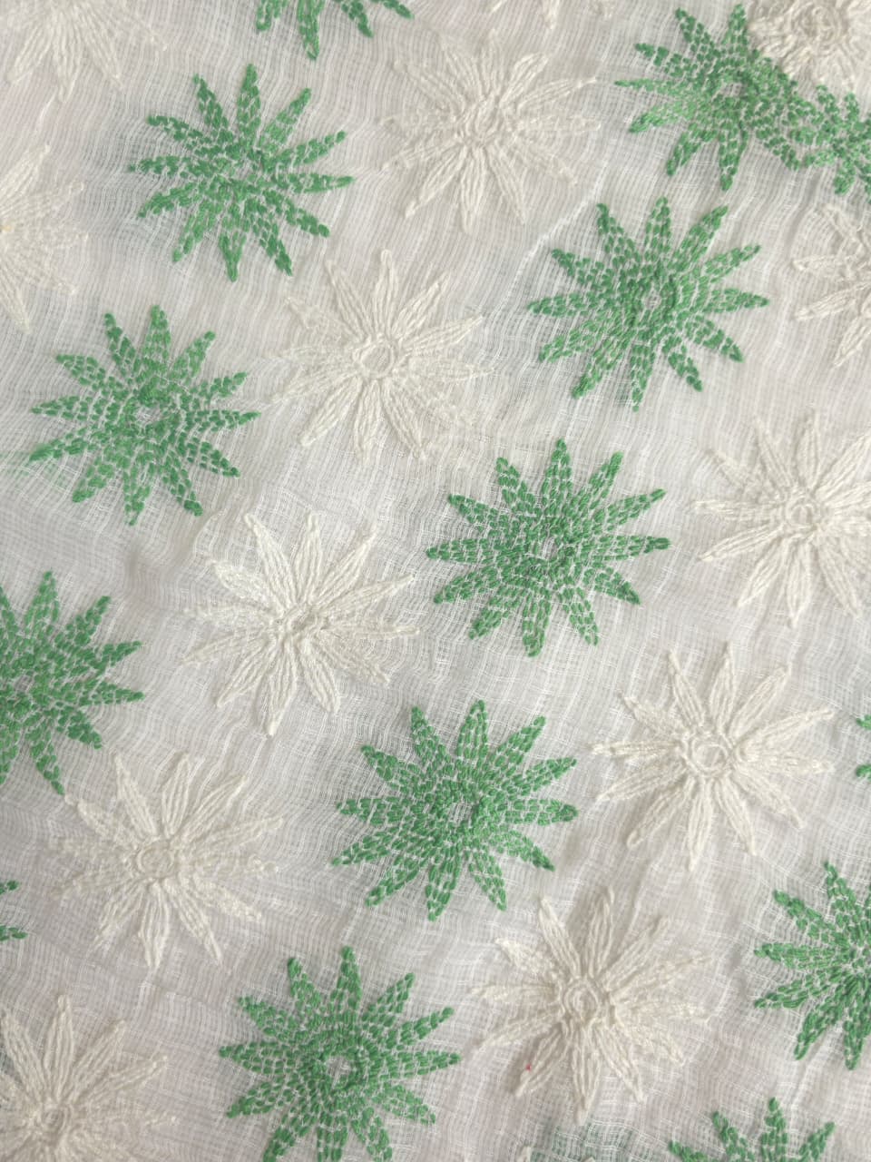 White Kota cotton kurta fabric with beautiful dual color tepchi work