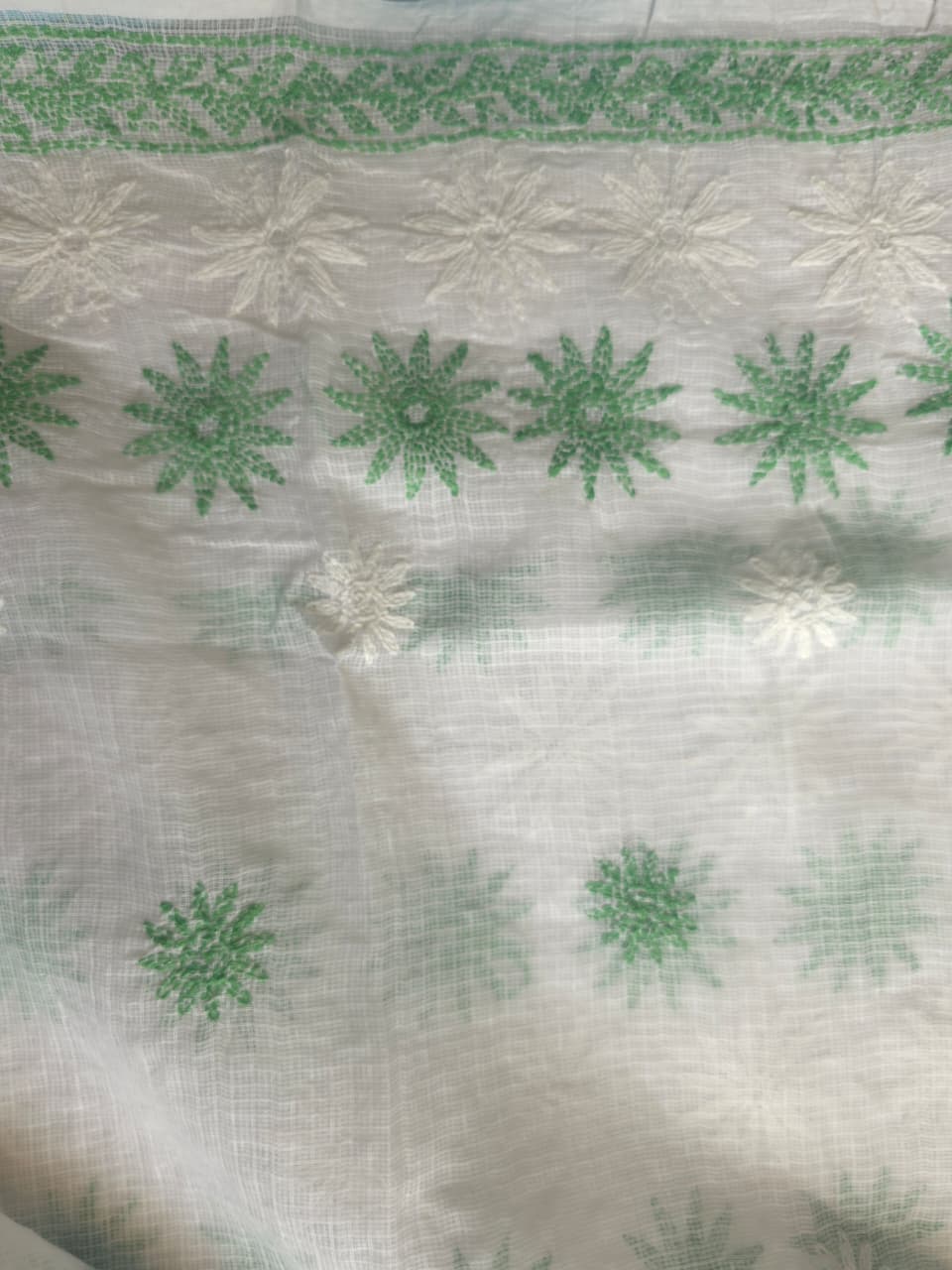 White Kota cotton kurta fabric with beautiful dual color tepchi work
