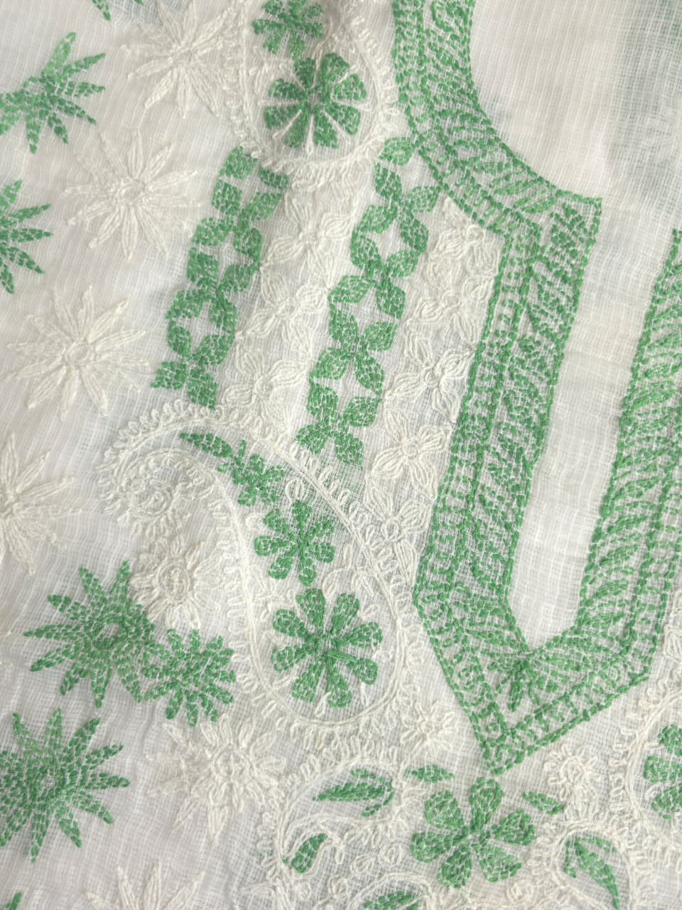 White Kota cotton kurta fabric with beautiful dual color tepchi work