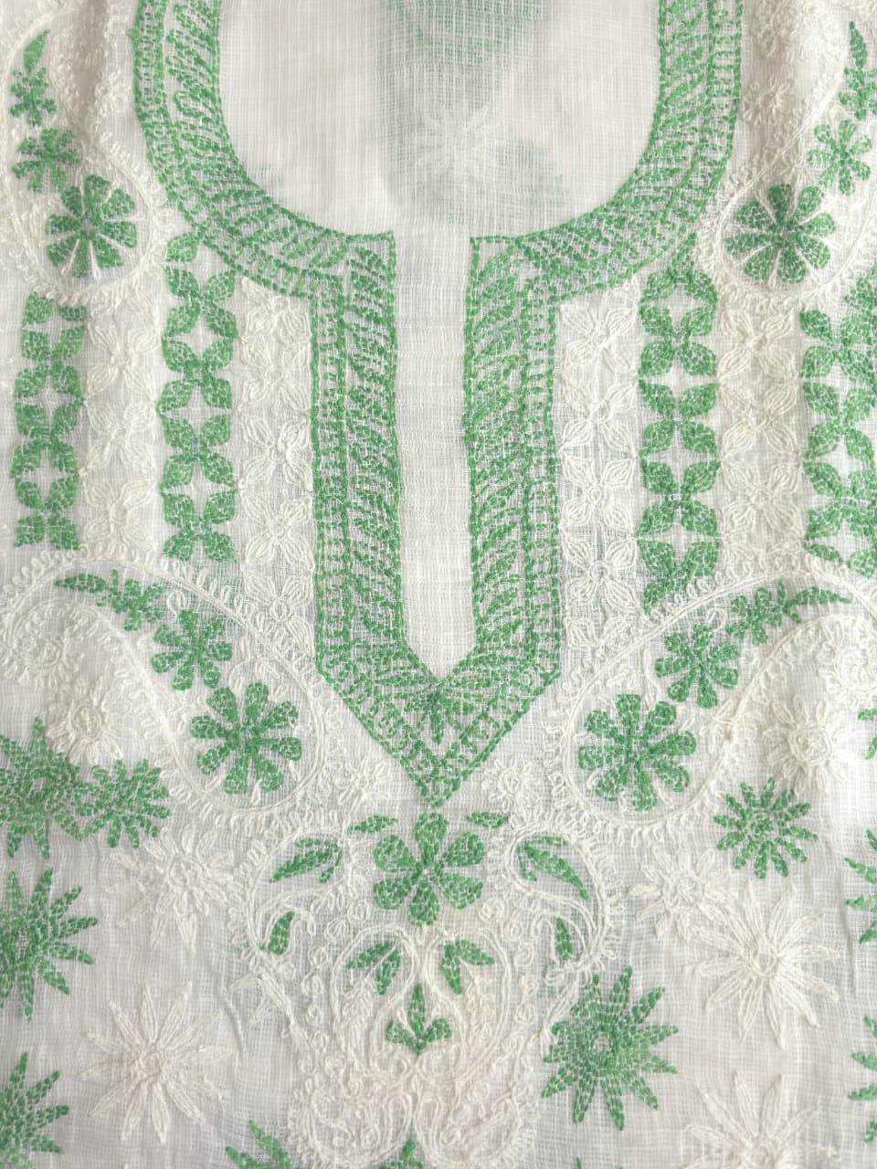 White Kota cotton kurta fabric with beautiful dual color tepchi work