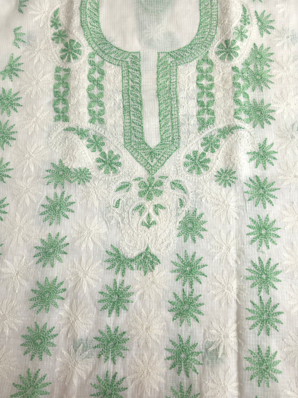 White Kota cotton kurta fabric with beautiful dual color tepchi work