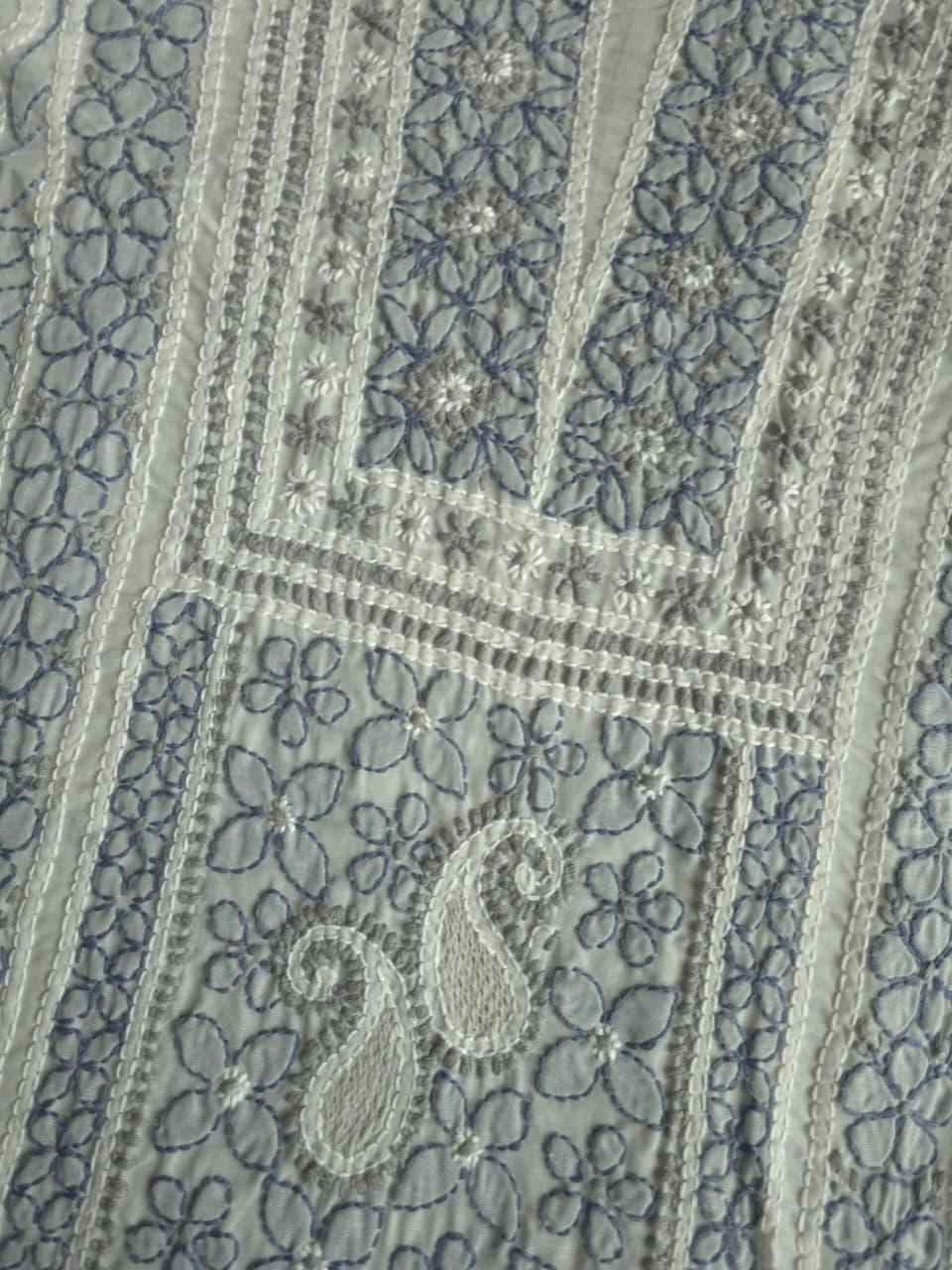 Light grey Cotton full set with fine chikankari and handwork