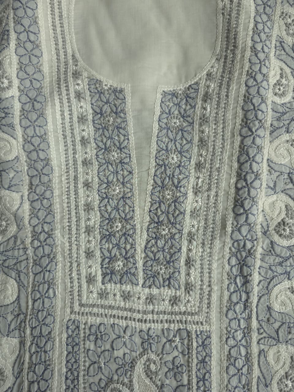 Light grey Cotton full set with fine chikankari and handwork