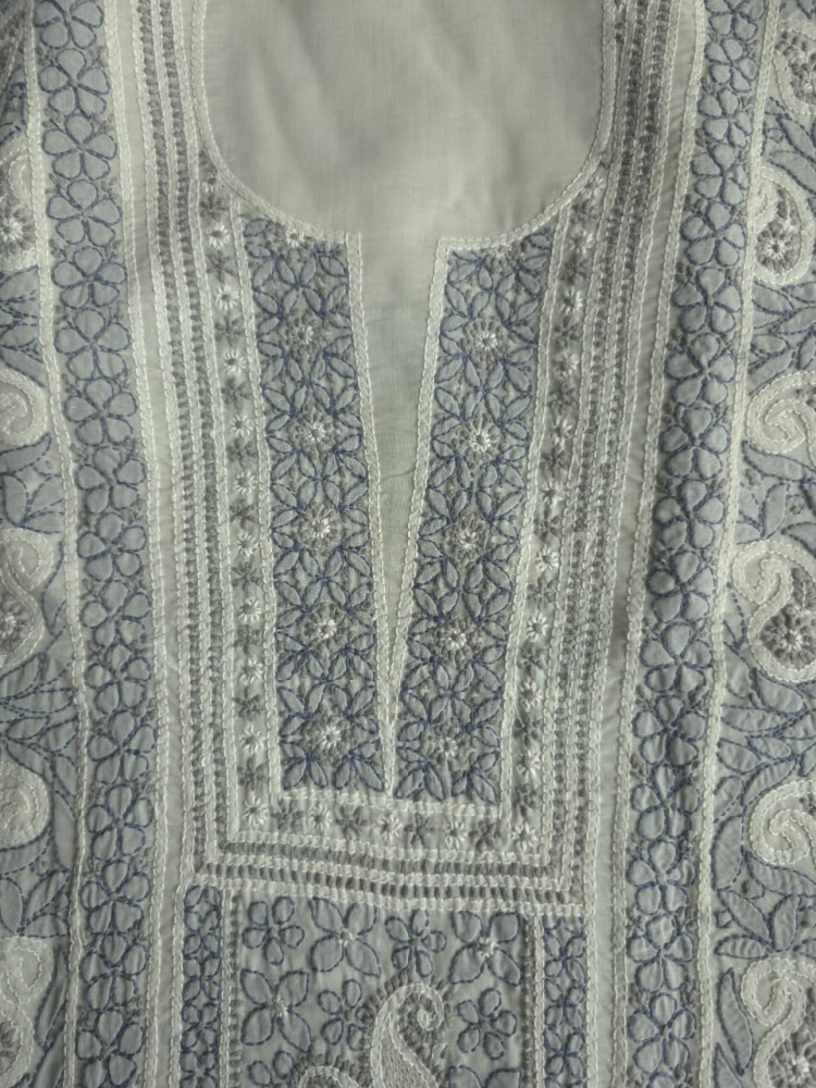 Image of Light grey Cotton full set with fine chikankari and handwork