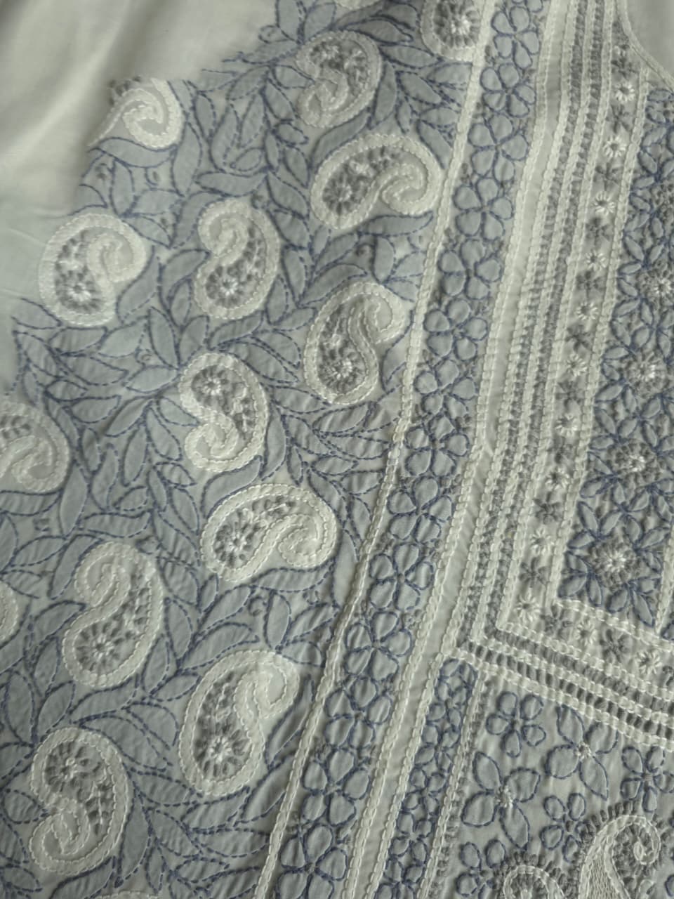 Light grey Cotton full set with fine chikankari and handwork