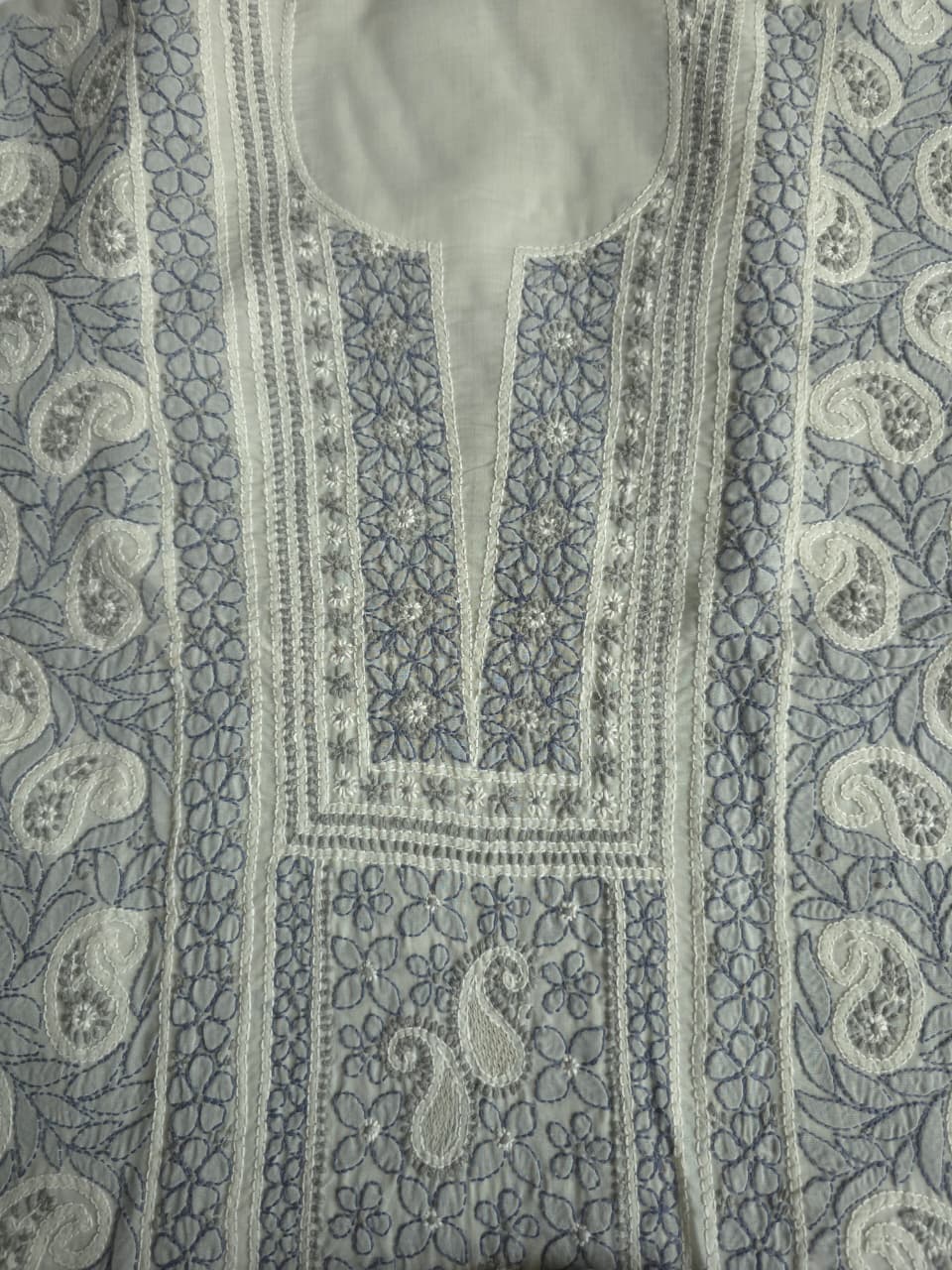 Light grey Cotton full set with fine chikankari and handwork