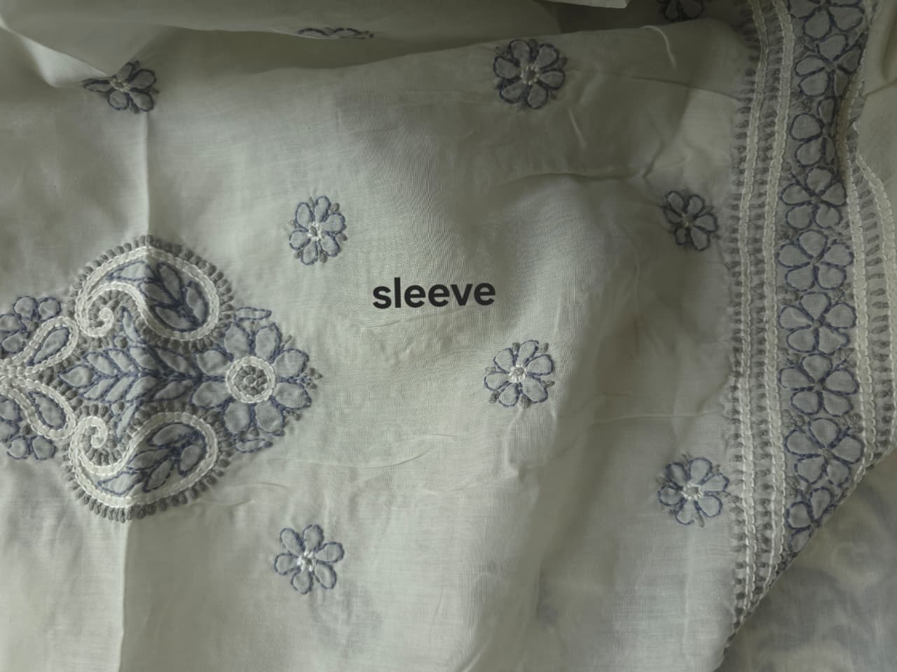 Light grey Cotton full set with fine chikankari and handwork