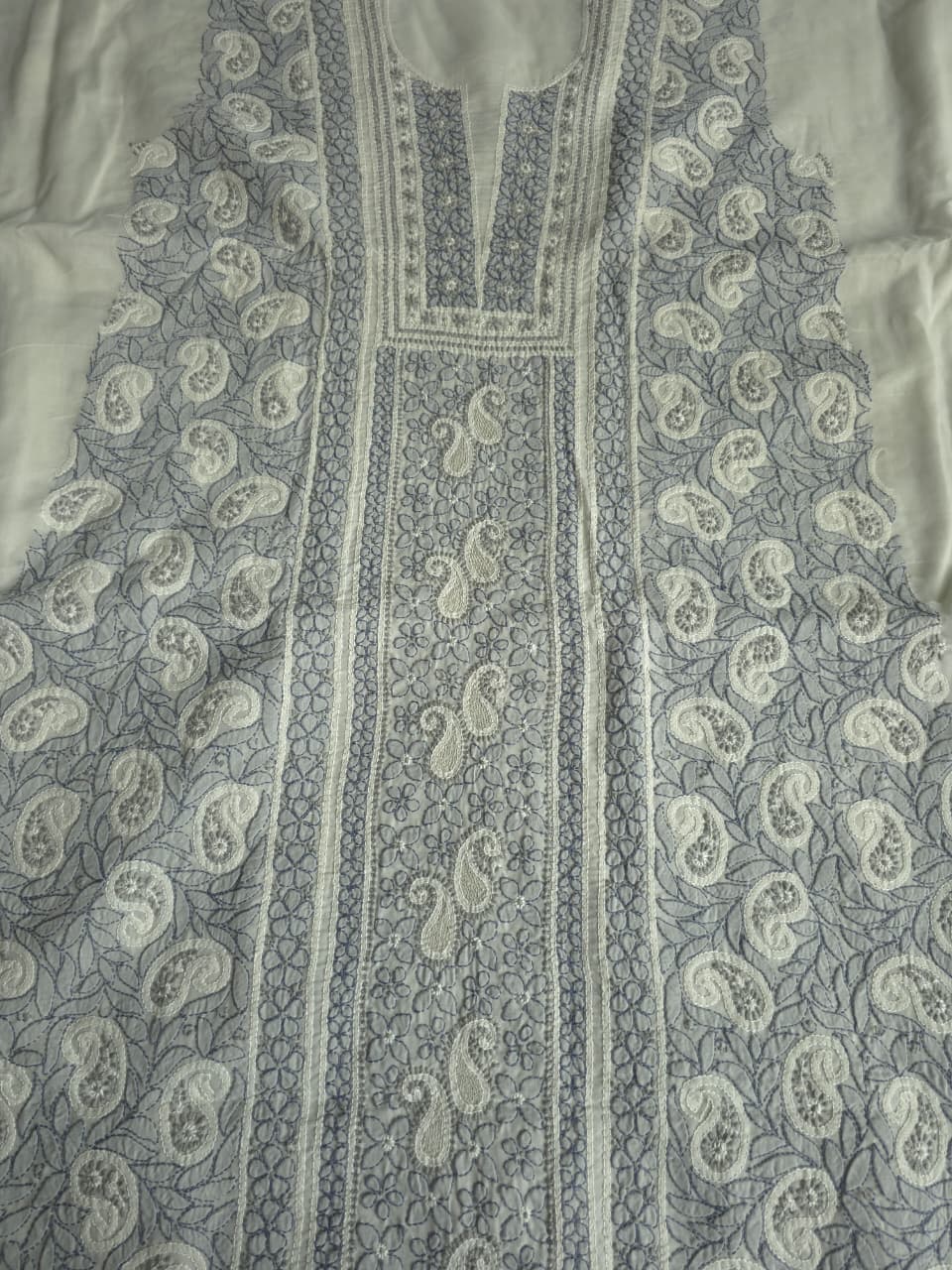 Light grey Cotton full set with fine chikankari and handwork
