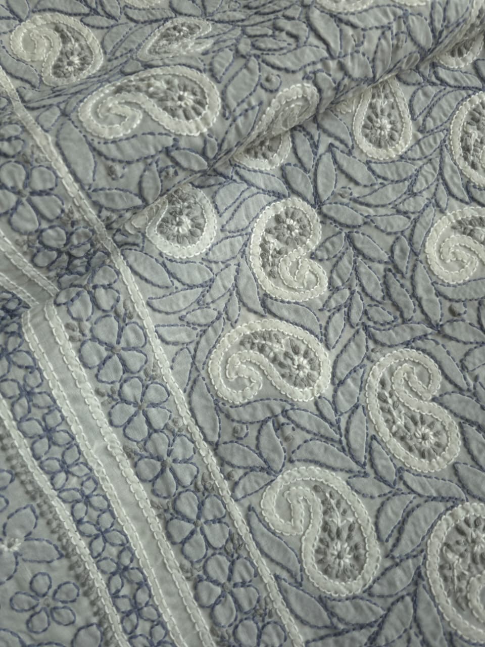 Light grey Cotton full set with fine chikankari and handwork