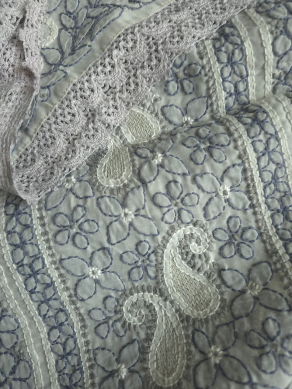 Light grey Cotton full set with fine chikankari and handwork