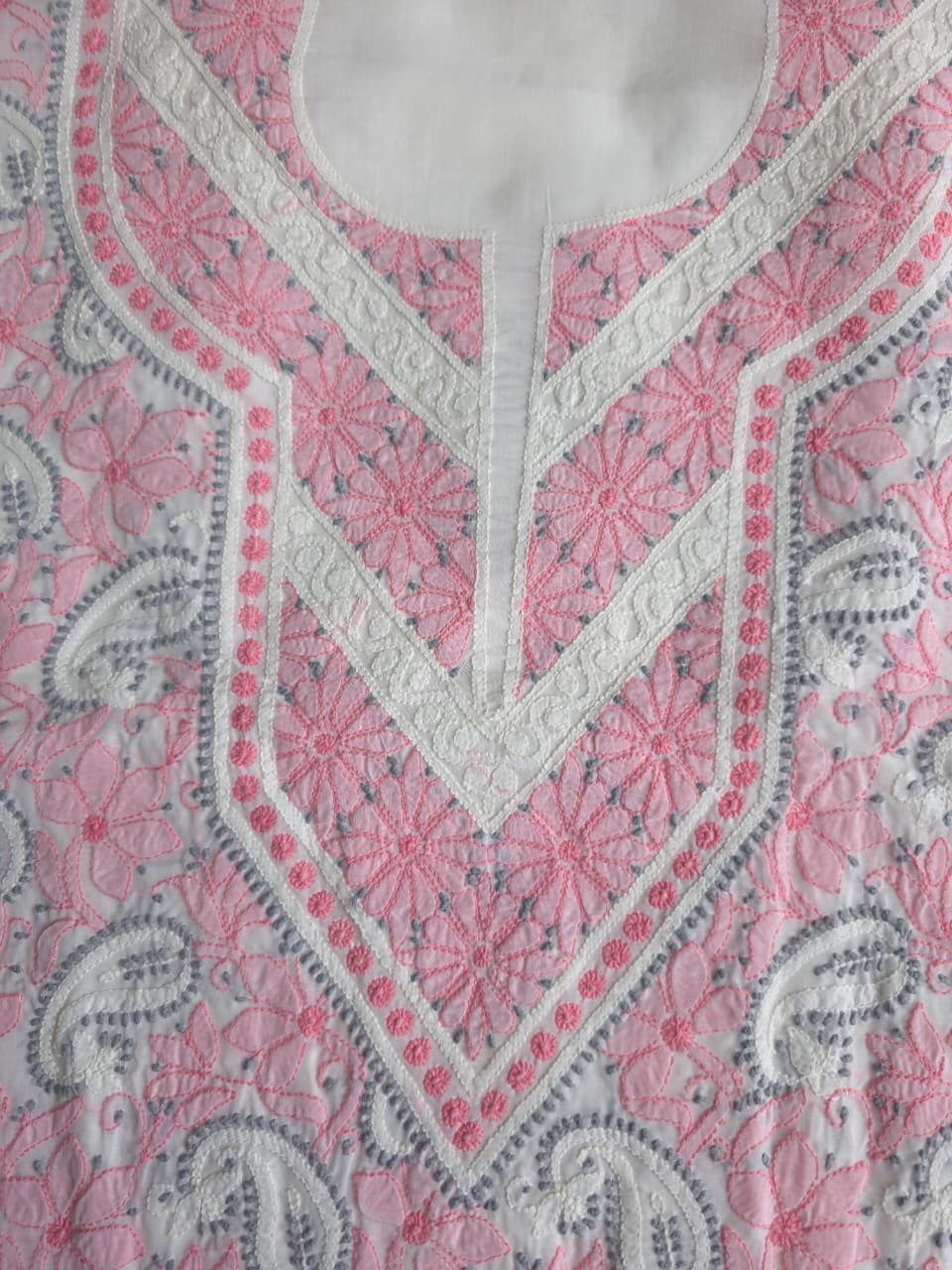 White cotton full set with multicolored fine chikankari