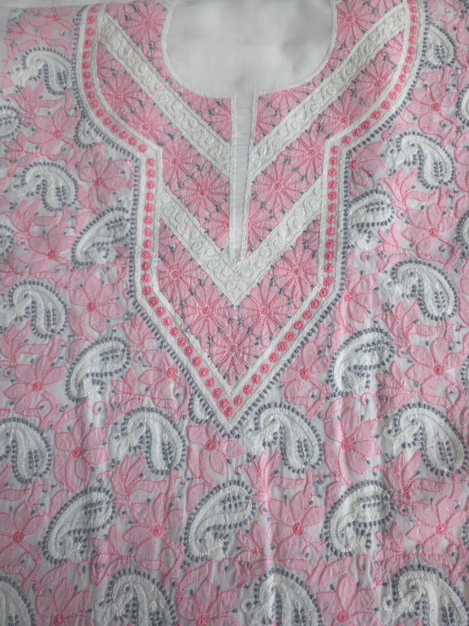 White cotton full set with multicolored fine chikankari
