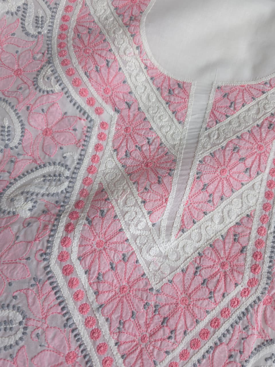 White cotton full set with multicolored fine chikankari