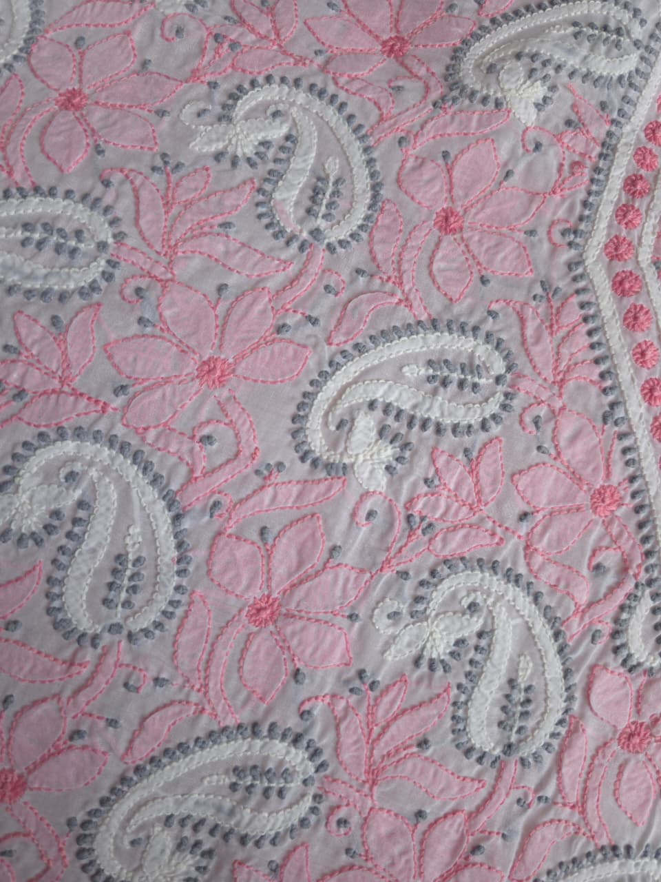 White cotton full set with multicolored fine chikankari