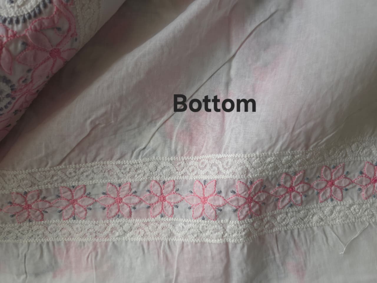 White cotton full set with multicolored fine chikankari